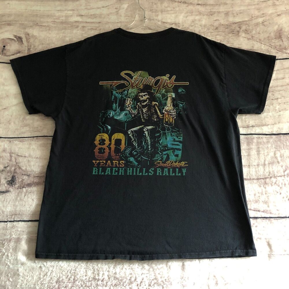 Sturgis Black Hills Rally Shirt XL Mens Black 80 Years Motorcycle Skeleton Biker